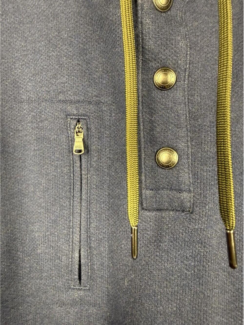 Polo Ralph Lauren Hoodie Mens L Blue Snap Neck Pullover Zip Pocket Logo - Picture 4 of 8